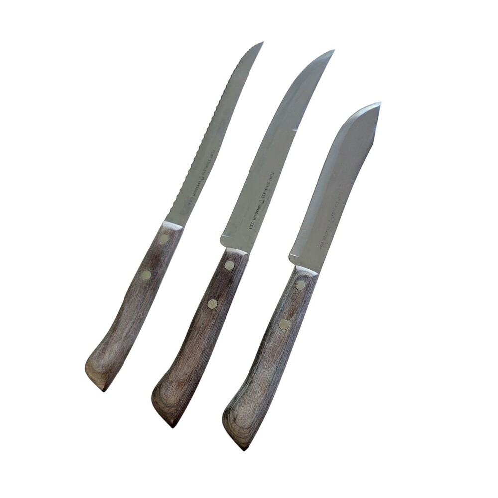 Vtg Flint Stainless Vanadium USA Lot Of 3 Bread - Fillet - Butcher Knives